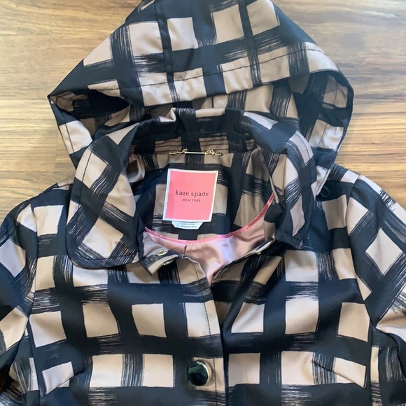 Kate Spade Black and Tan Grid Water-Resistant Rain Jacket - Picture 6 of 16